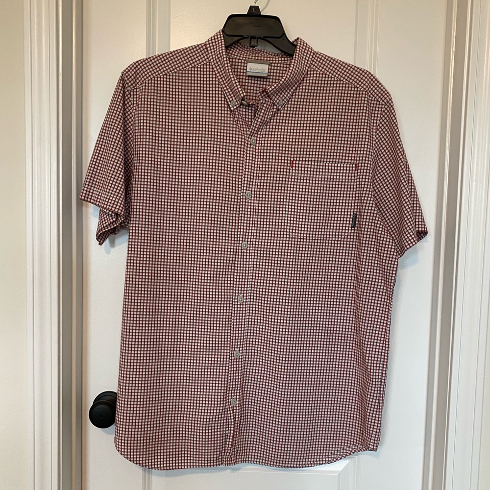 Columbia SS Button Down Plaid Sz L